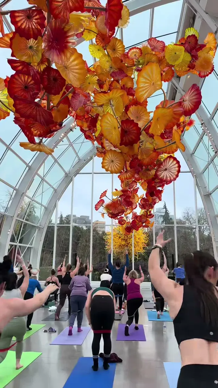 A group Pilates class at Chihuly Garden and Glass